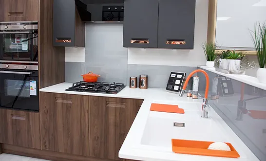 Newport Kitchen Showroom - Orange Accents