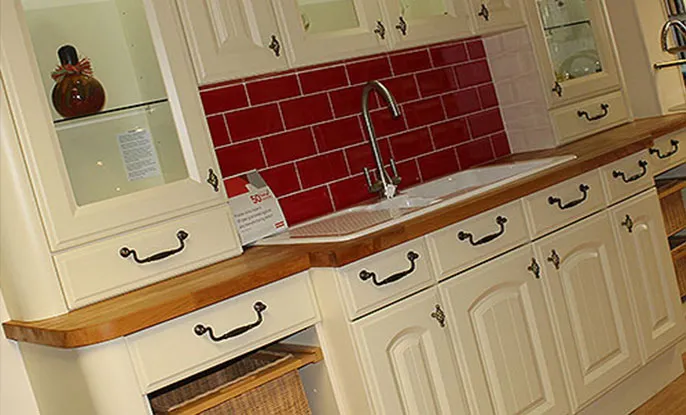 Cream Kitchen with Red Tiles