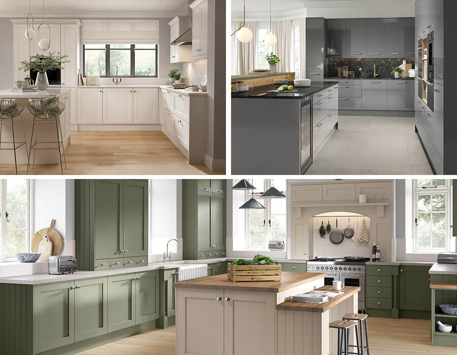 Multiple images of kitchens