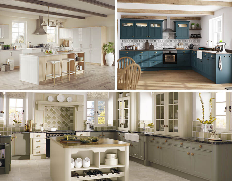 Multiple images of kitchens