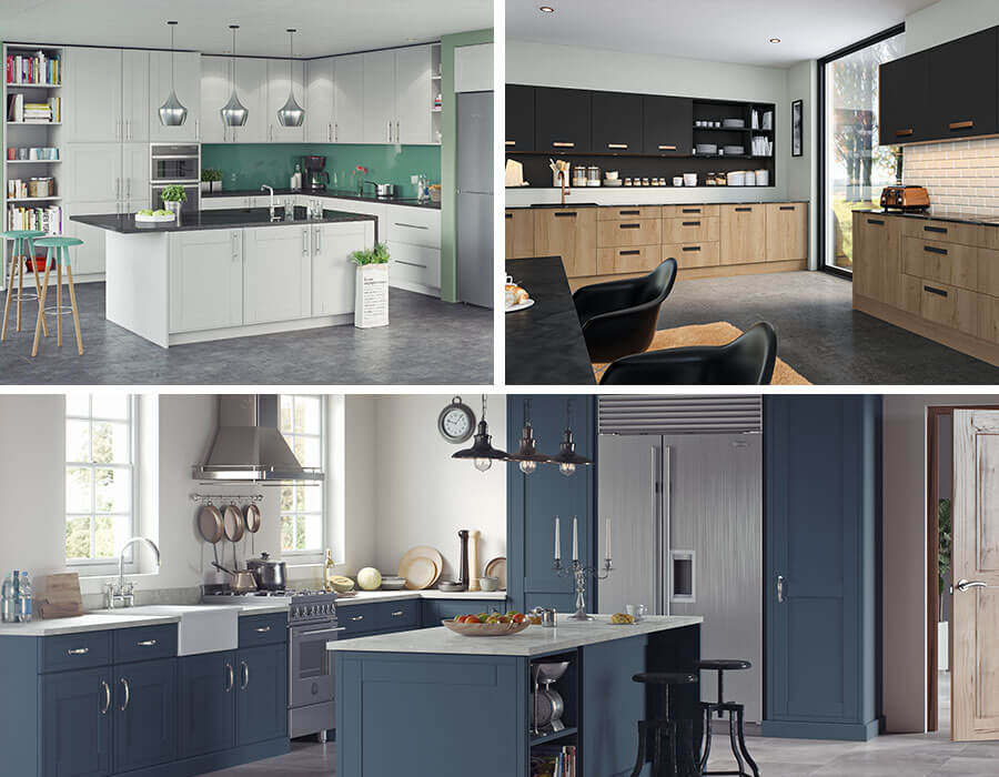 Multiple images of kitchens