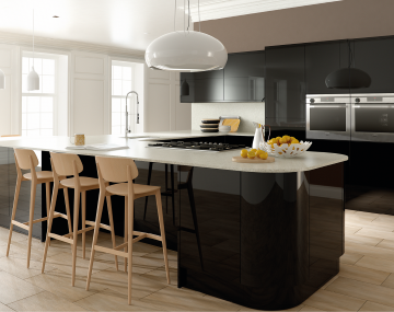 Ultragloss Contemporary style kitchen Pictured in Cream and Black