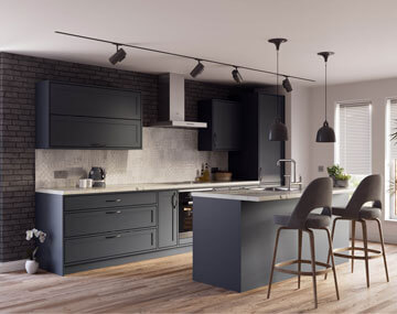 Modern style Mercia Fitted Kitchen Pictured in Supermatt Indigo Blue 